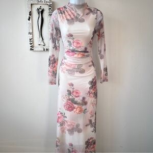 Madden Girl Floral Print Mesh Body-con Long Sleeve
Stretch Midi Dress Size S